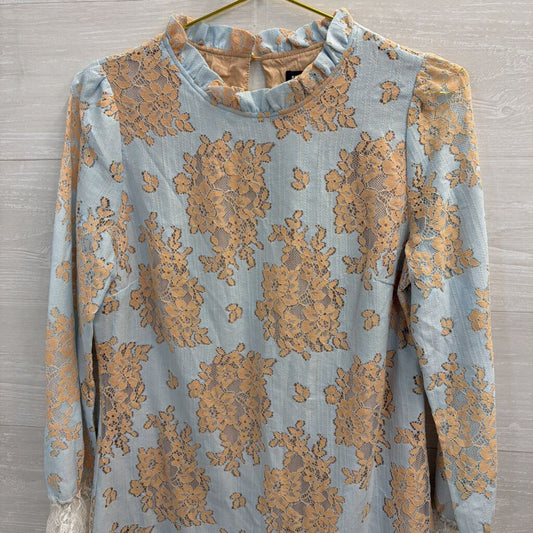 Blue/ Beige Lace Long Sleeve Dress Medium