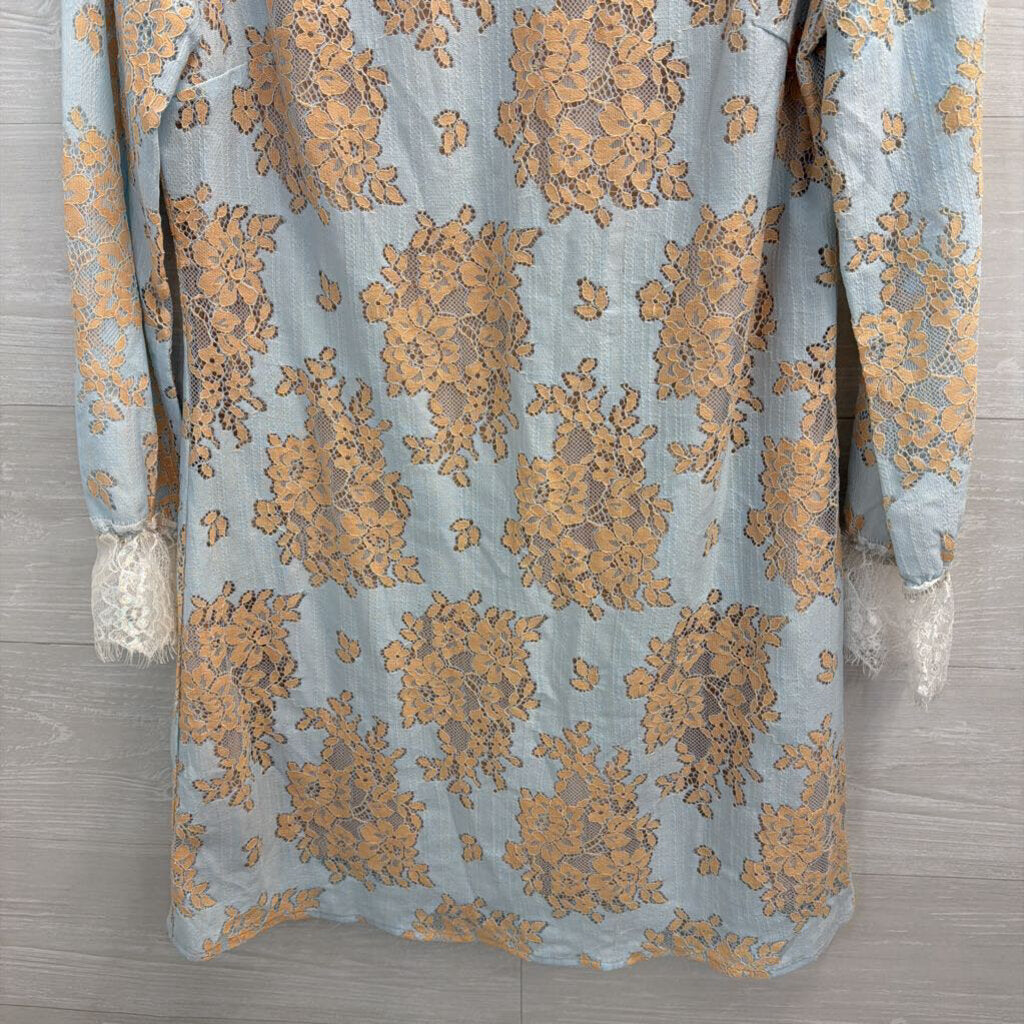 Blue/ Beige Lace Long Sleeve Dress Medium
