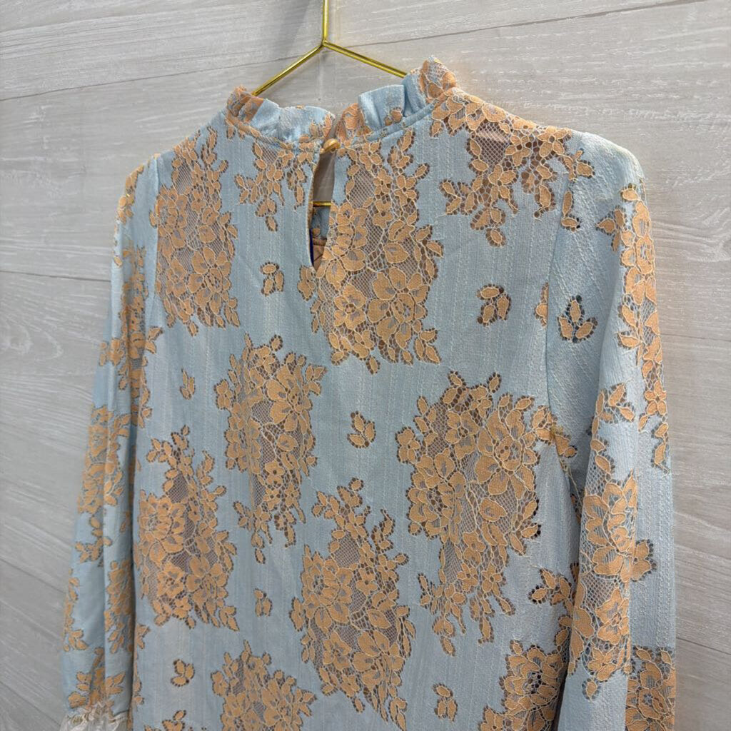 Blue/ Beige Lace Long Sleeve Dress Medium