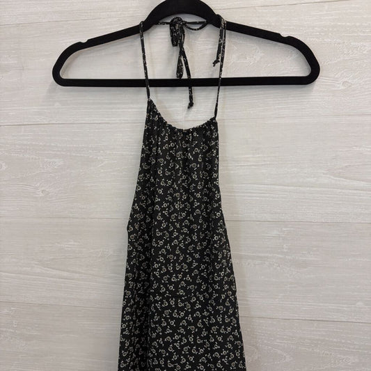 Lily Rose Black Print Halter Neck Tie Back Midi Dress Small