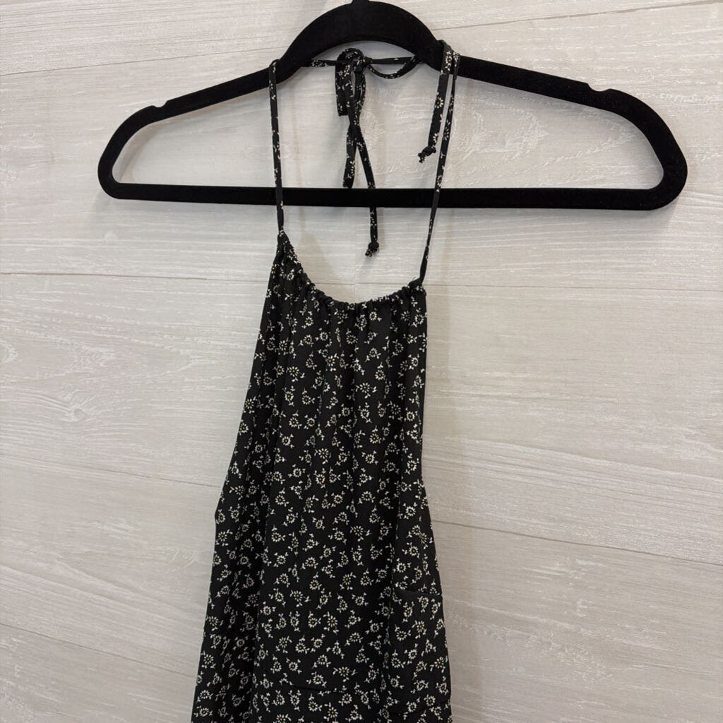 Lily Rose Black Print Halter Neck Tie Back Midi Dress Small