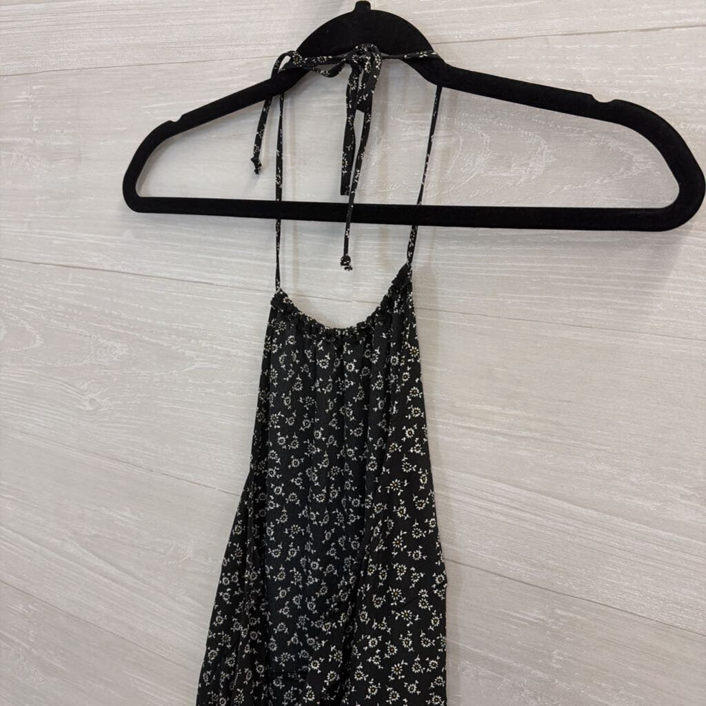 Lily Rose Black Print Halter Neck Tie Back Midi Dress Small