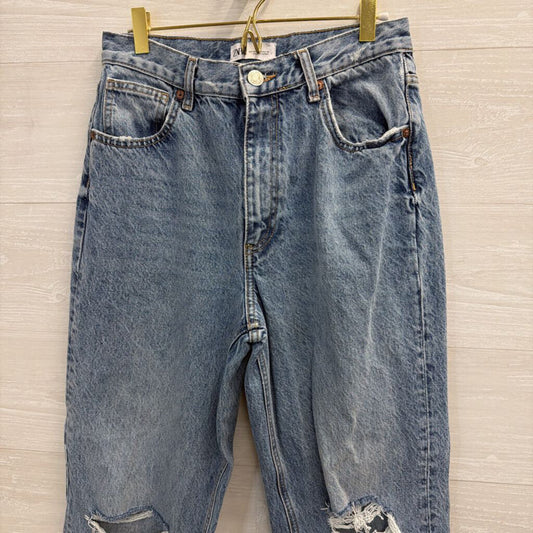 Zara Medium Wash Wide Leg Distressed Jeans 8