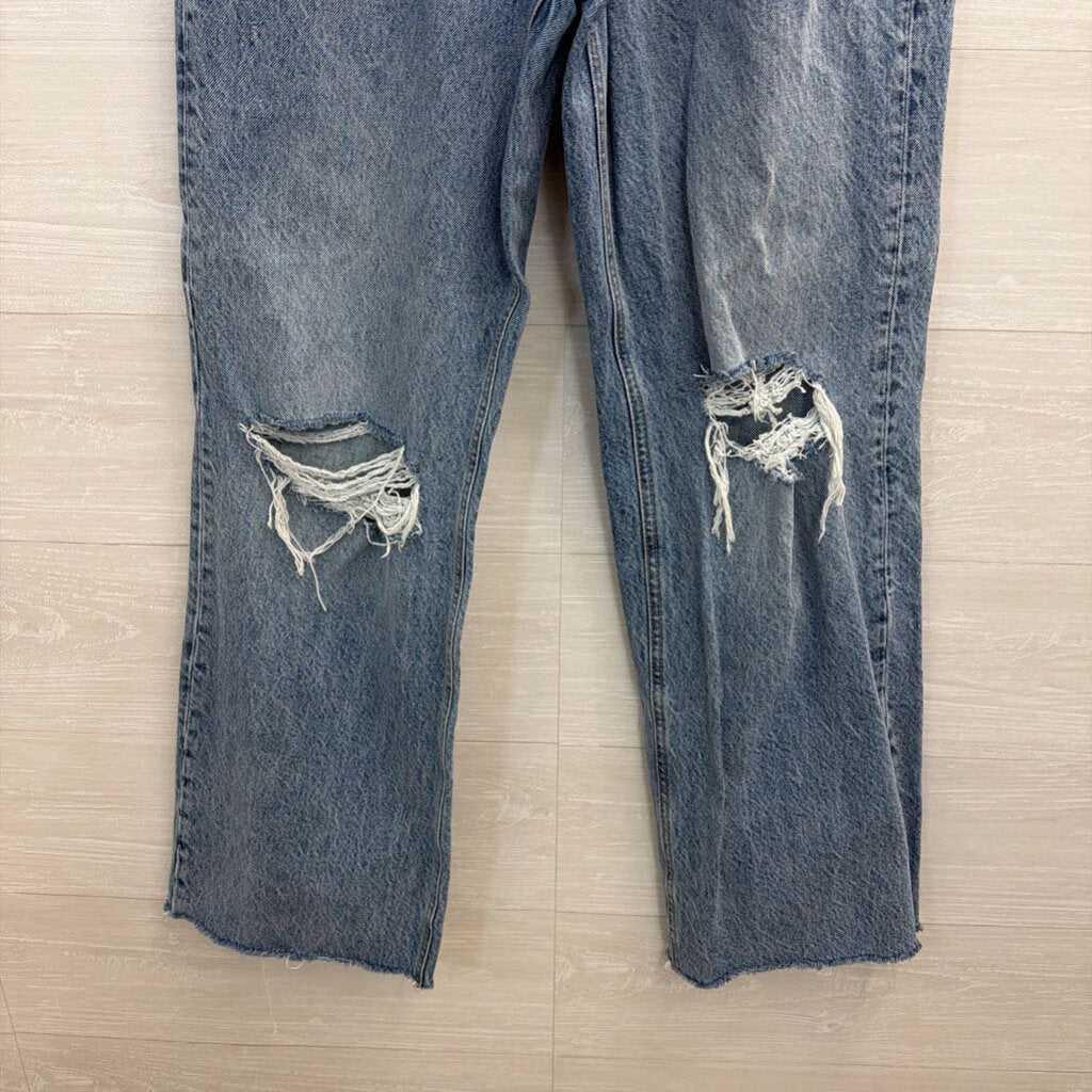 Zara Medium Wash Wide Leg Distressed Jeans 8