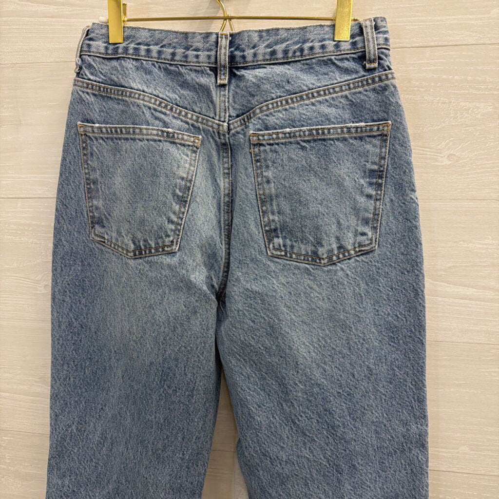 Zara Medium Wash Wide Leg Distressed Jeans 8