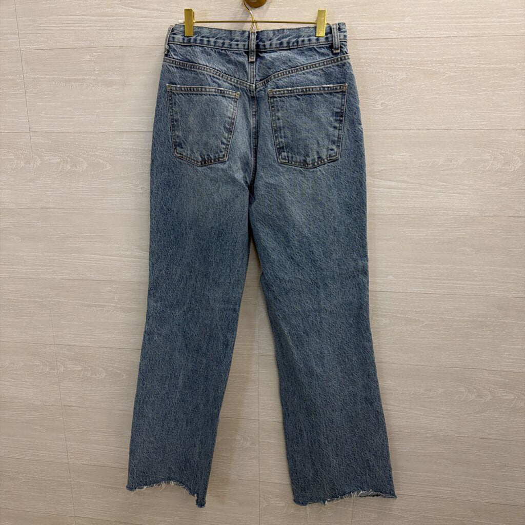 Zara Medium Wash Wide Leg Distressed Jeans 8