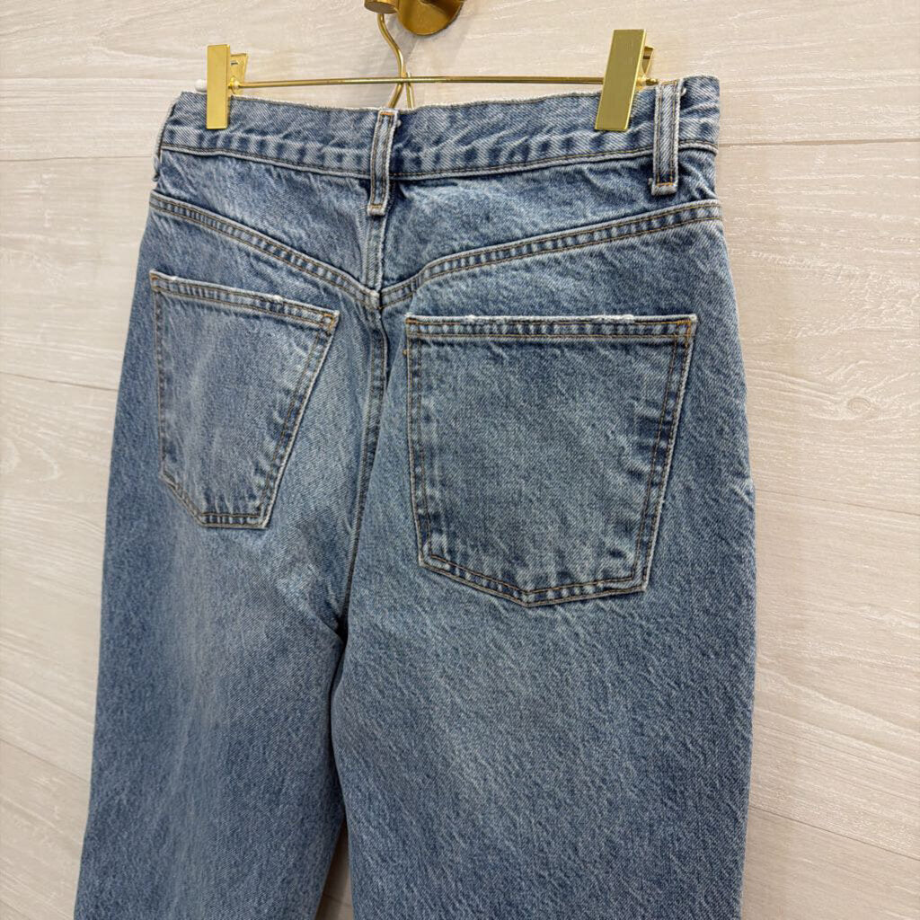 Zara Medium Wash Wide Leg Distressed Jeans 8