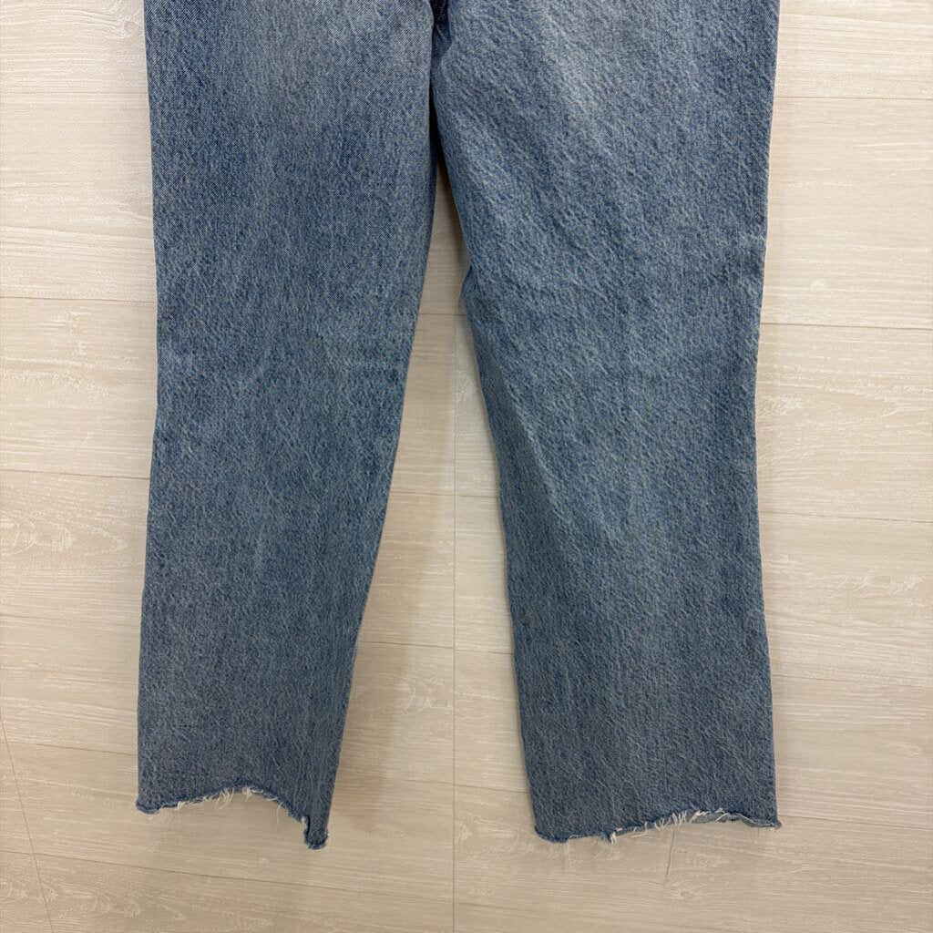 Zara Medium Wash Wide Leg Distressed Jeans 8