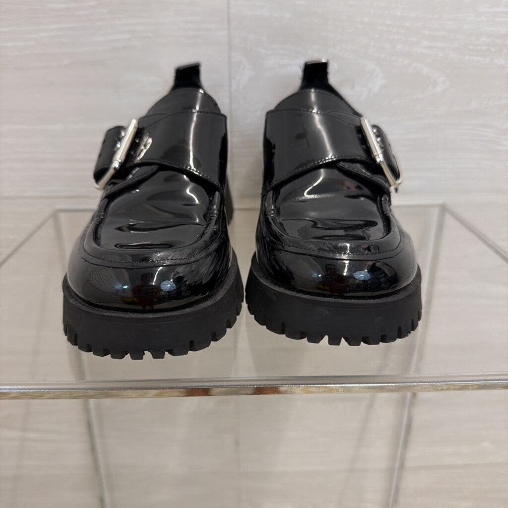 Marc Fisher Black Patent Leather Hazelton Lug Sole Loafers 8