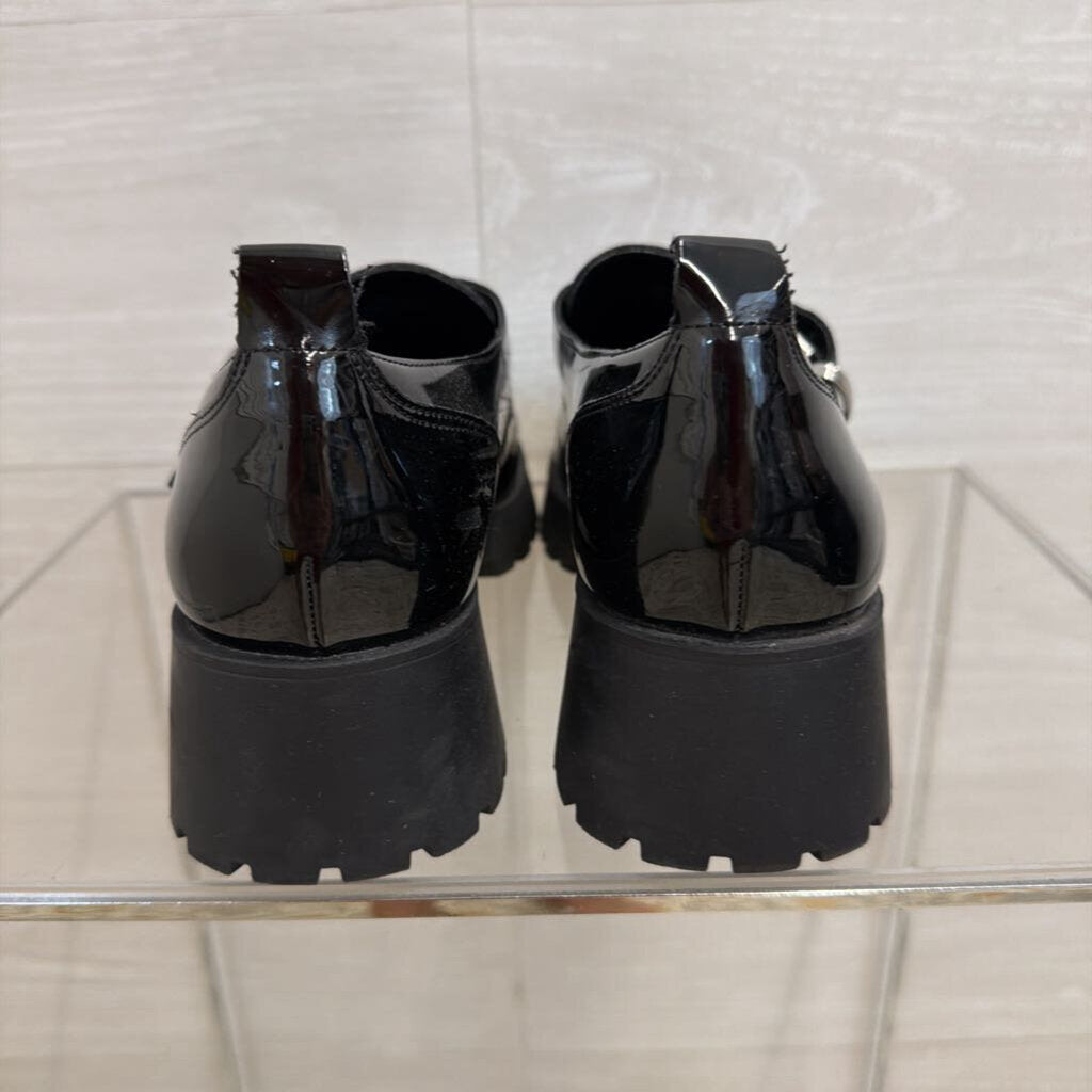 Marc Fisher Black Patent Leather Hazelton Lug Sole Loafers 8