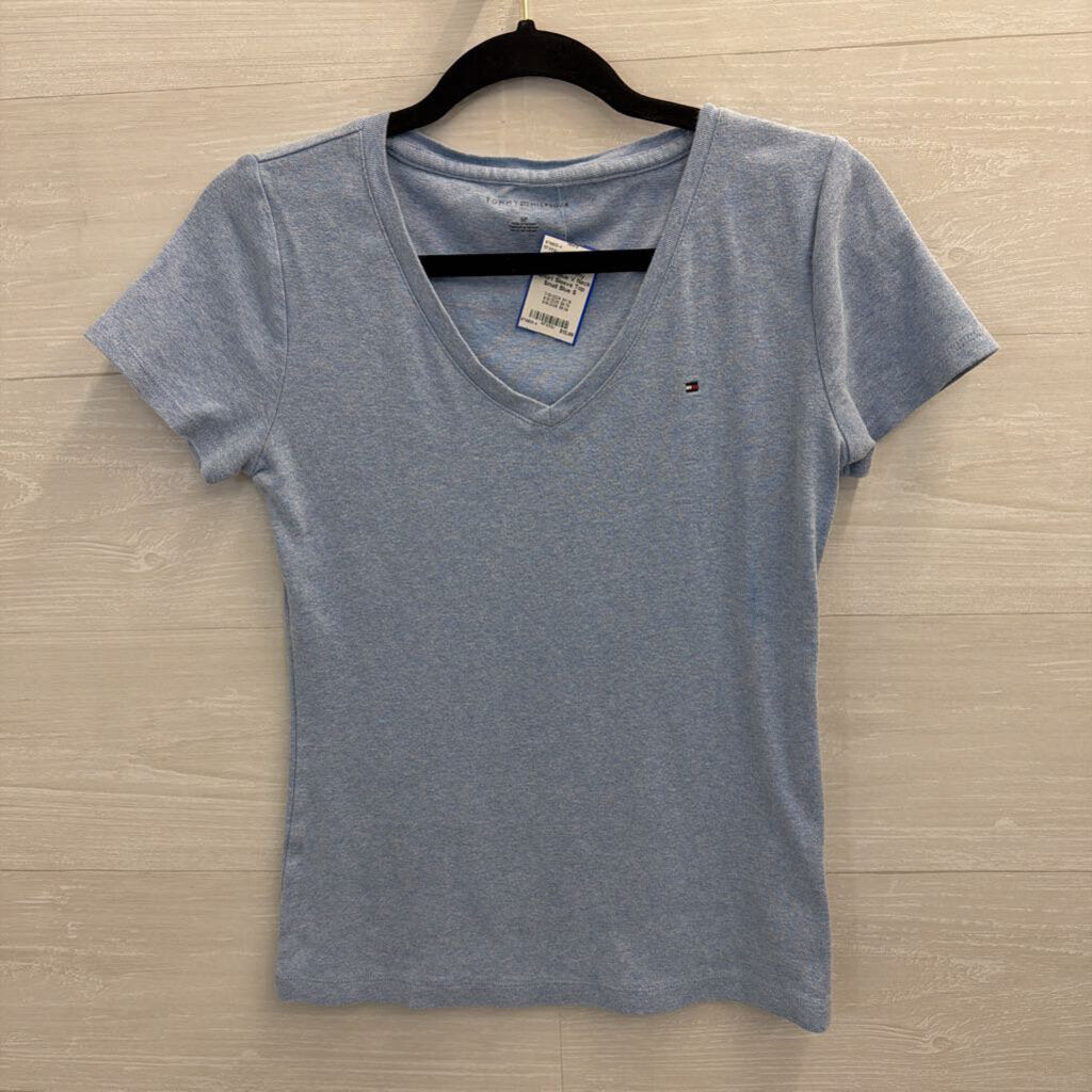 Tommy Hilfiger Blue V Neck Short Sleeve Top Small