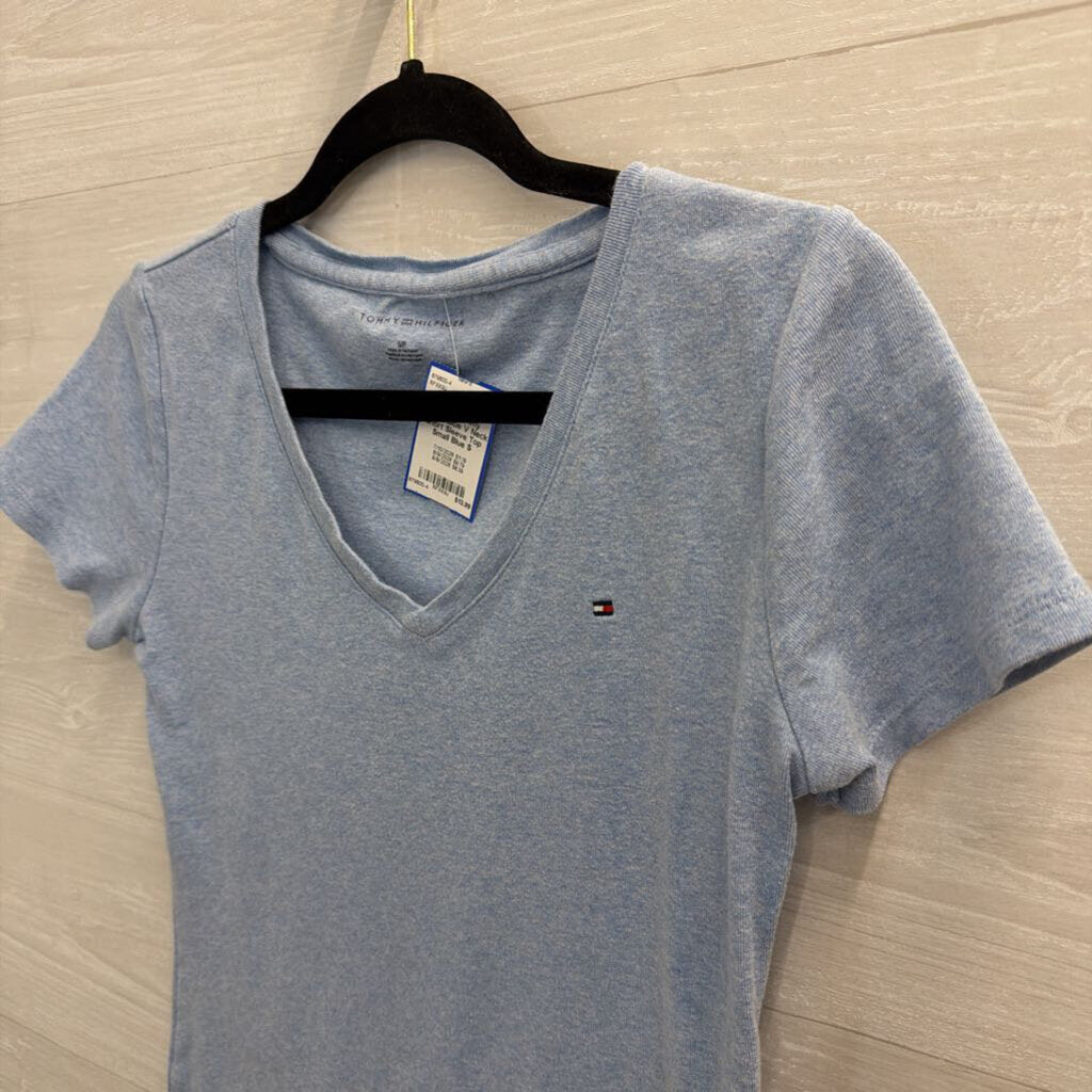 Tommy Hilfiger Blue V Neck Short Sleeve Top Small