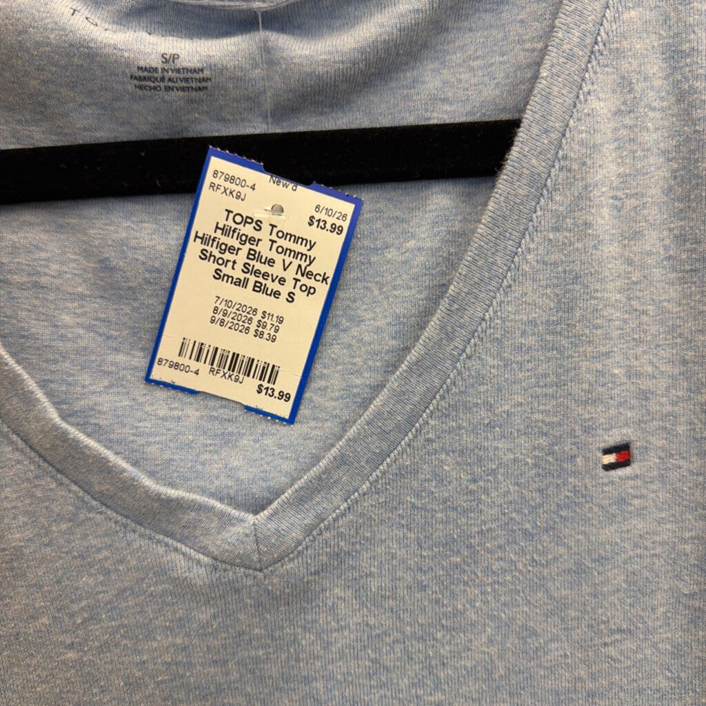 Tommy Hilfiger Blue V Neck Short Sleeve Top Small