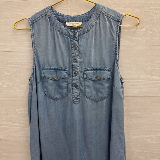 Blue Chambray Frayed Hem Sleeveless Dress Small