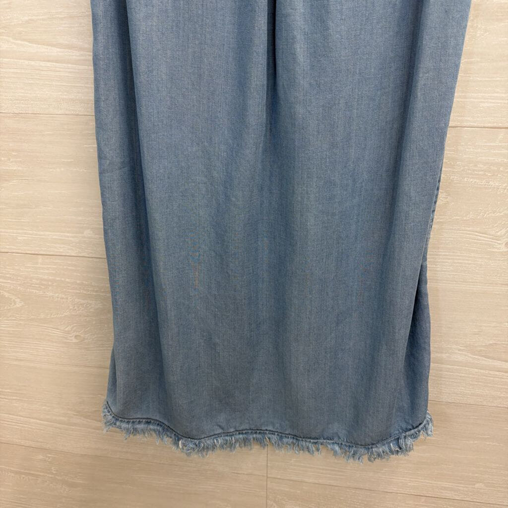 Blue Chambray Frayed Hem Sleeveless Dress Small