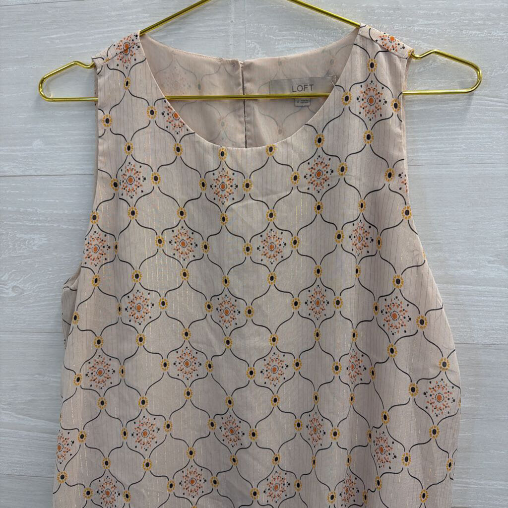 Loft White/ Multi Print Ruffle Hem Tank Top Medium