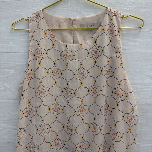 Loft White/ Multi Print Ruffle Hem Tank Top Medium