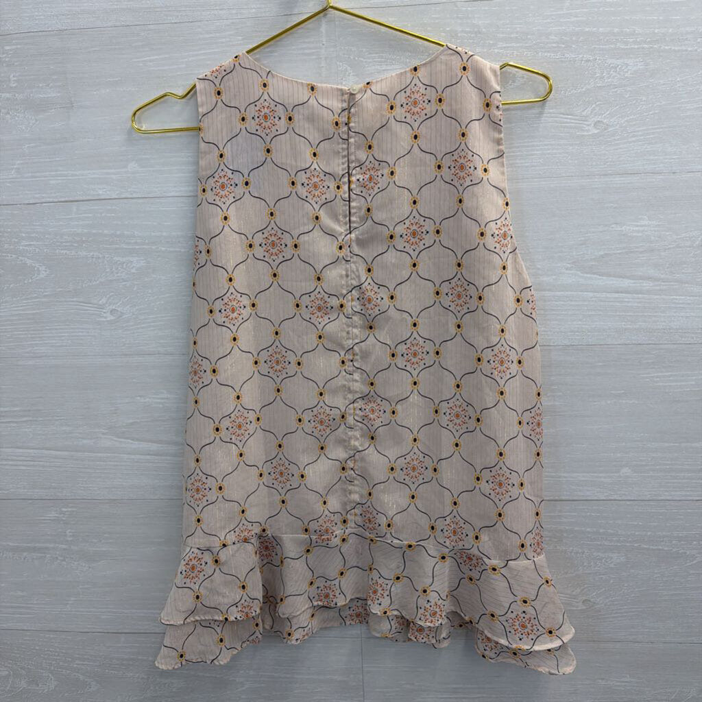 Loft White/ Multi Print Ruffle Hem Tank Top Medium