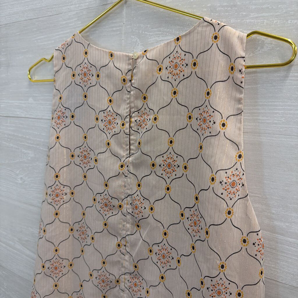 Loft White/ Multi Print Ruffle Hem Tank Top Medium