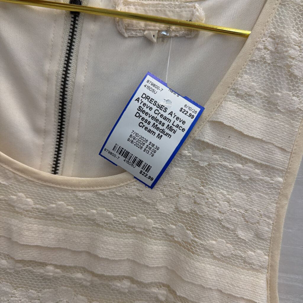 A'reve Cream Lace Sleeveless Mini Dress Medium
