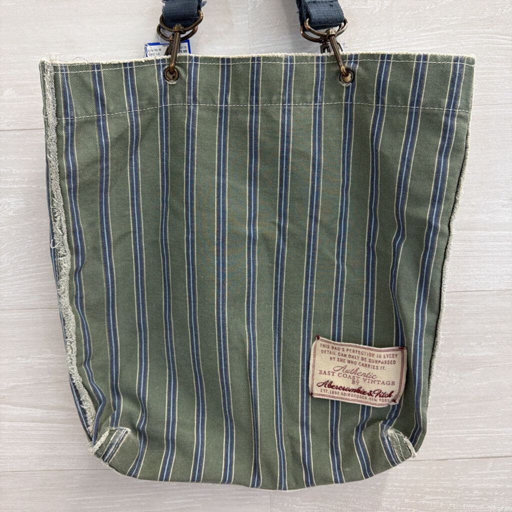 Vintage Abercrombie and Fitch Green/ Blue Striped Canvas Tote Bag