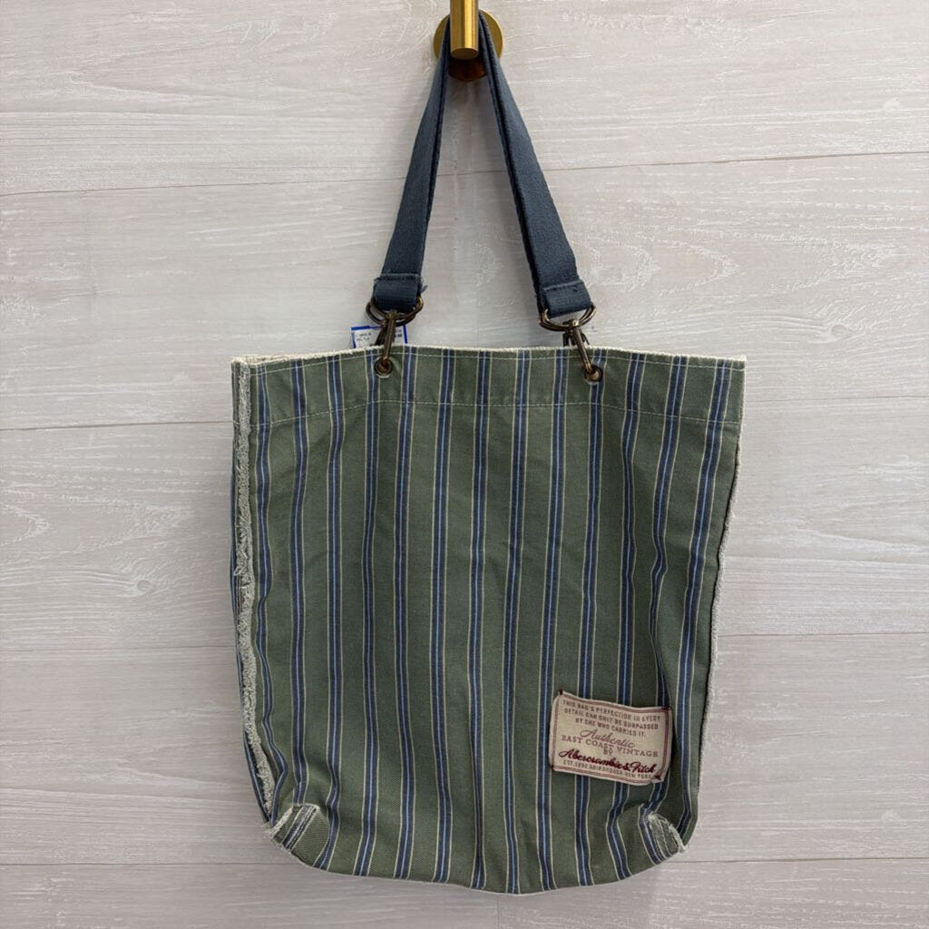 Vintage Abercrombie and Fitch Green/ Blue Striped Canvas Tote Bag