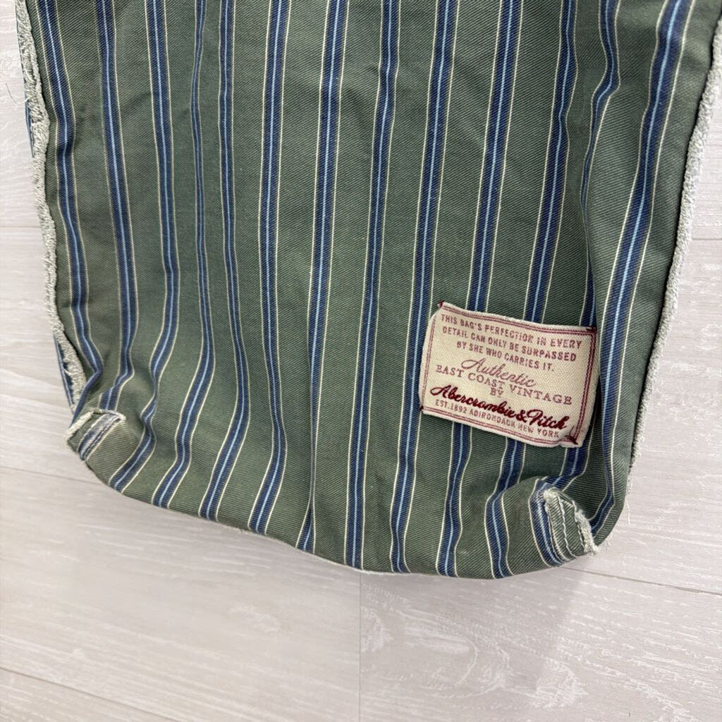 Vintage Abercrombie and Fitch Green/ Blue Striped Canvas Tote Bag