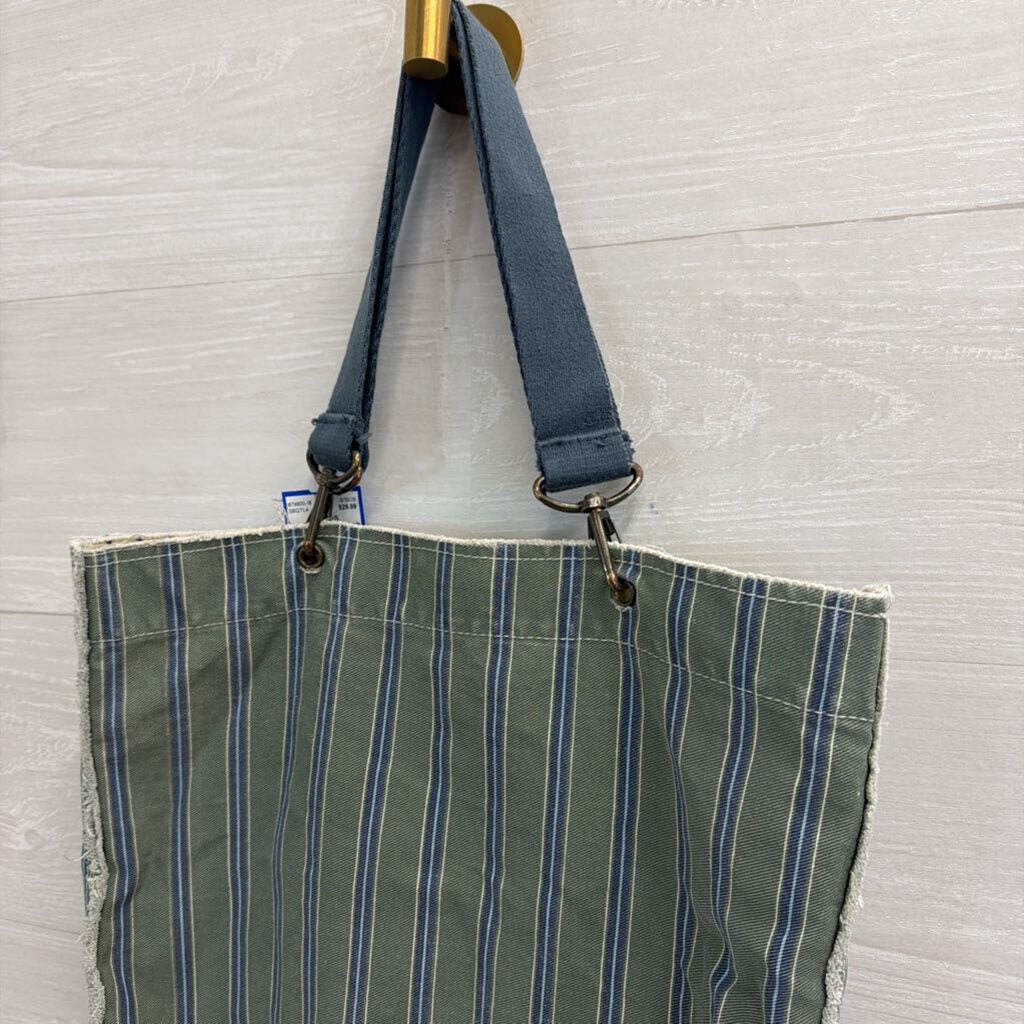 Vintage Abercrombie and Fitch Green/ Blue Striped Canvas Tote Bag