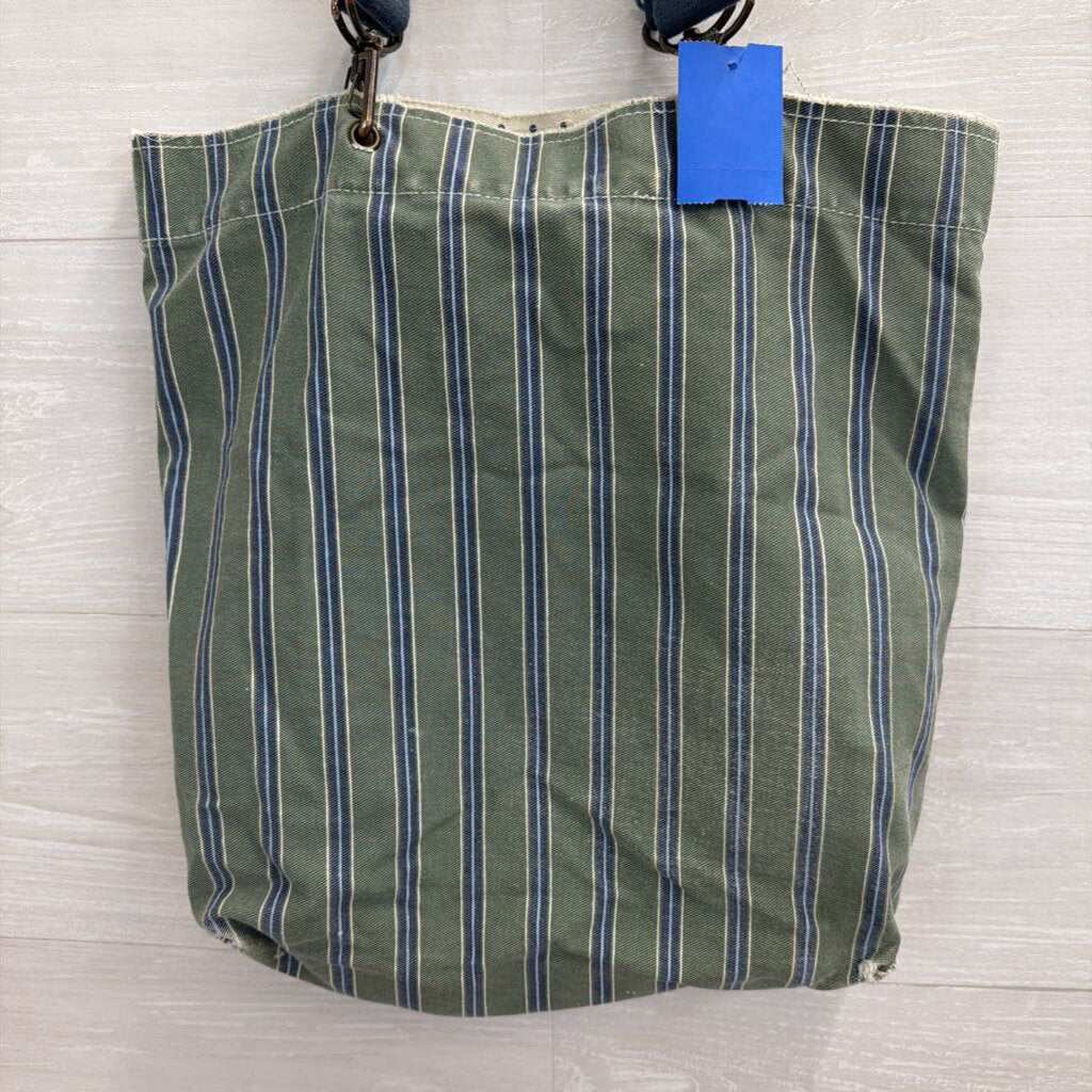 Vintage Abercrombie and Fitch Green/ Blue Striped Canvas Tote Bag