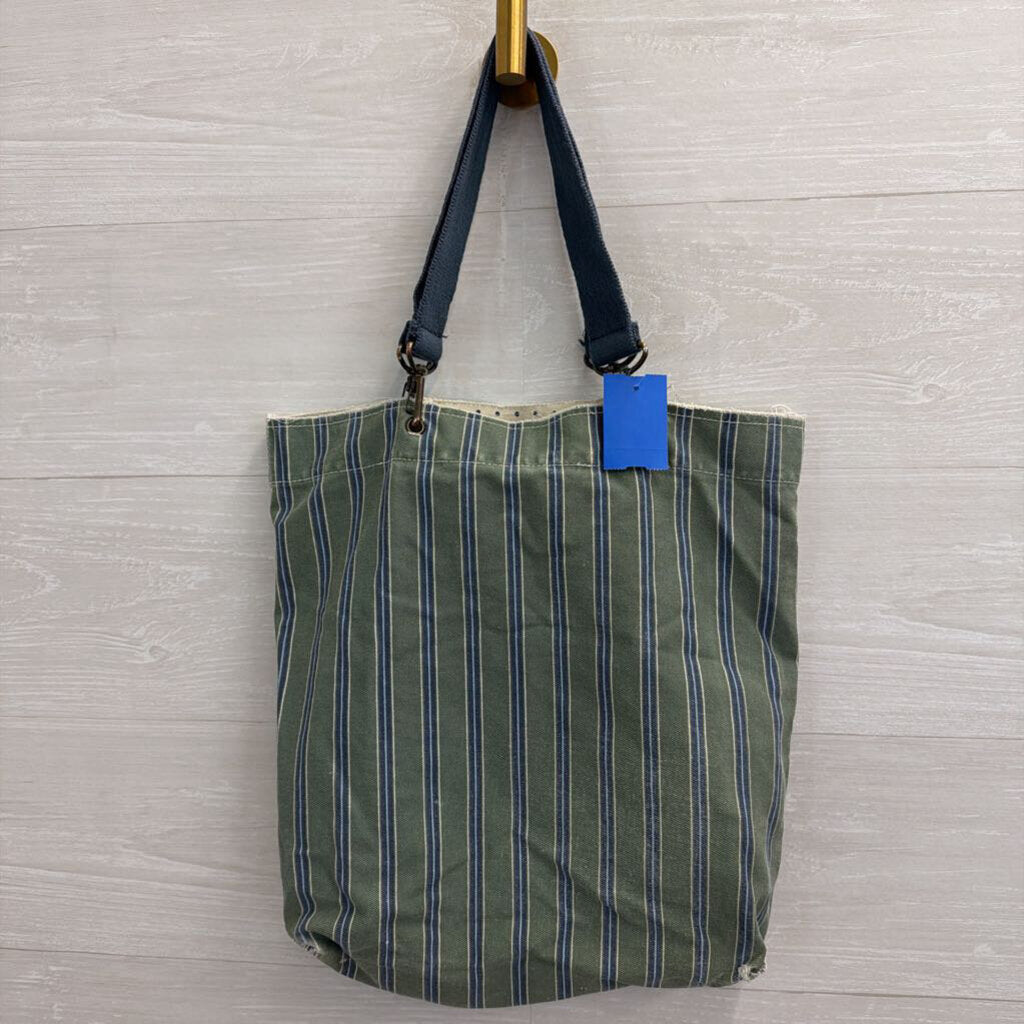 Vintage Abercrombie and Fitch Green/ Blue Striped Canvas Tote Bag