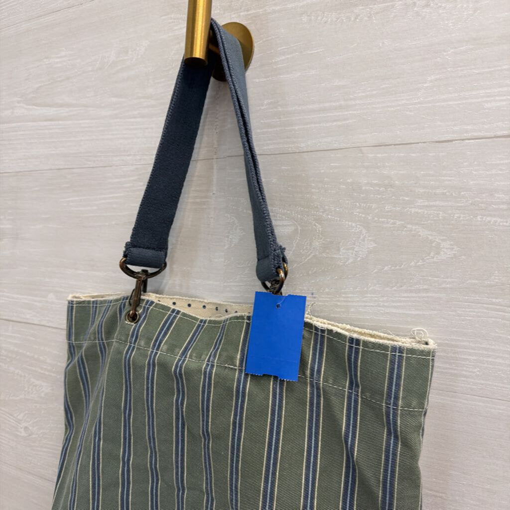 Vintage Abercrombie and Fitch Green/ Blue Striped Canvas Tote Bag
