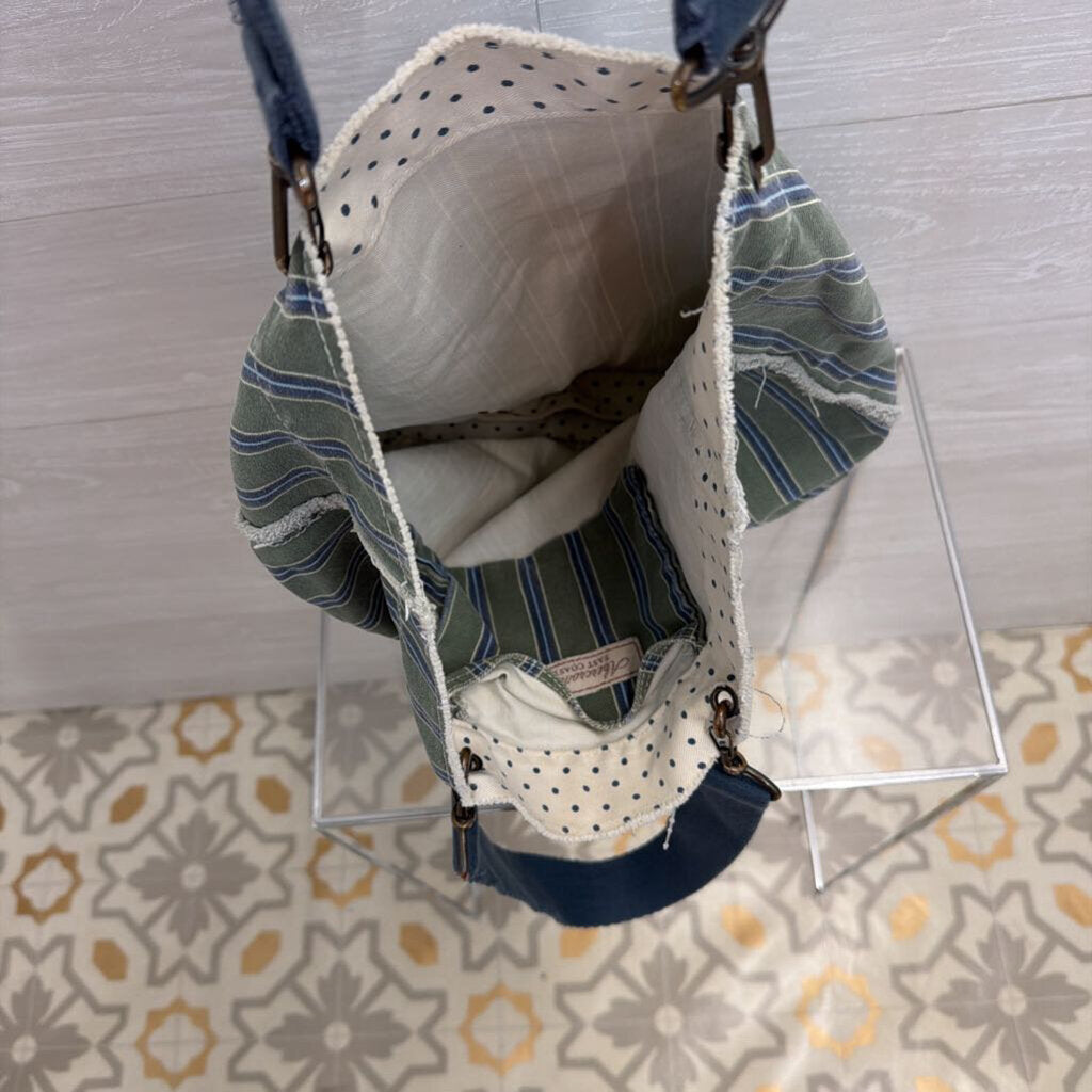 Vintage Abercrombie and Fitch Green/ Blue Striped Canvas Tote Bag