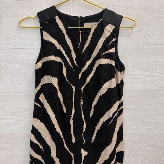 Loft Black/ Beige Print Sleeveless Shift Dress 0