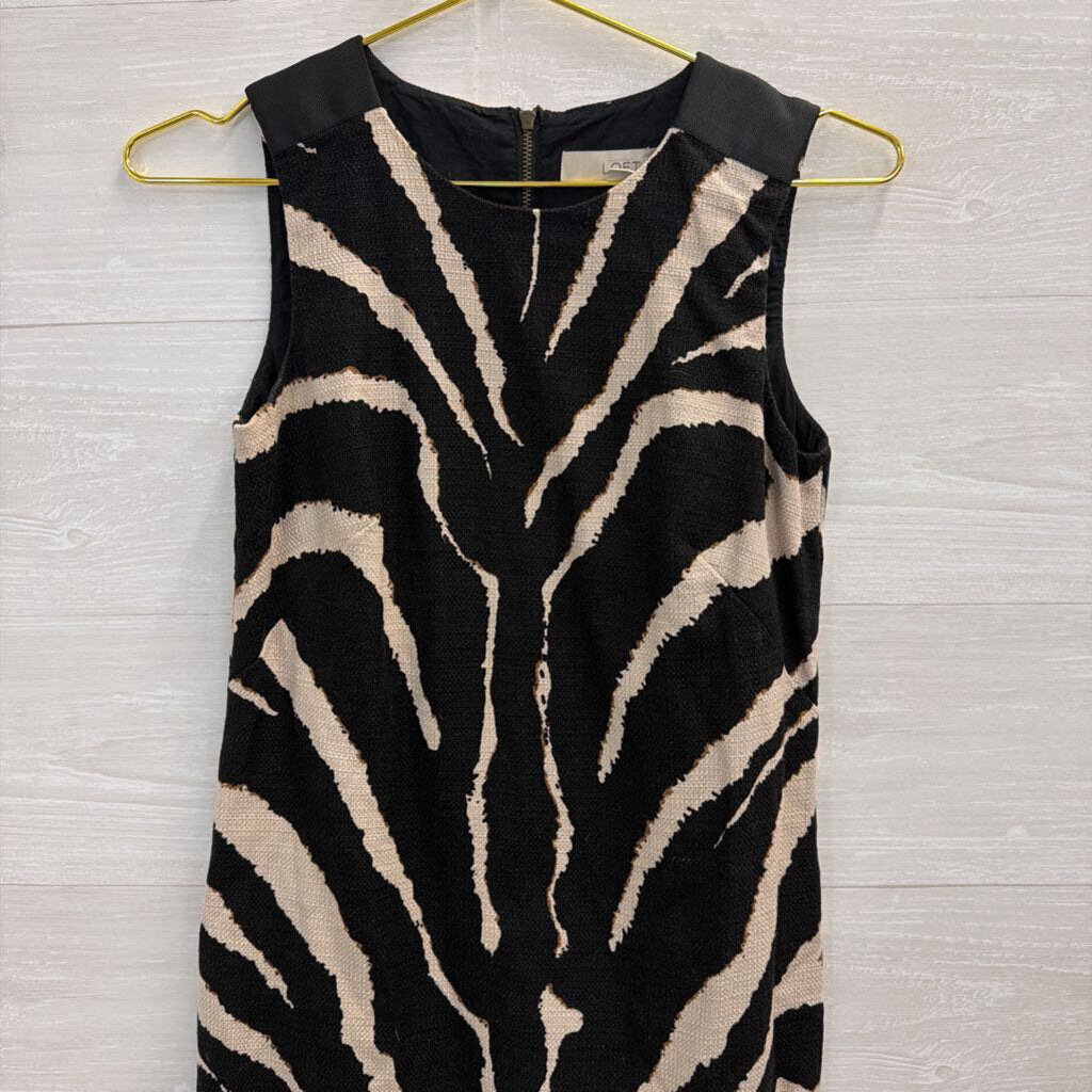Loft Black/ Beige Print Sleeveless Shift Dress 0