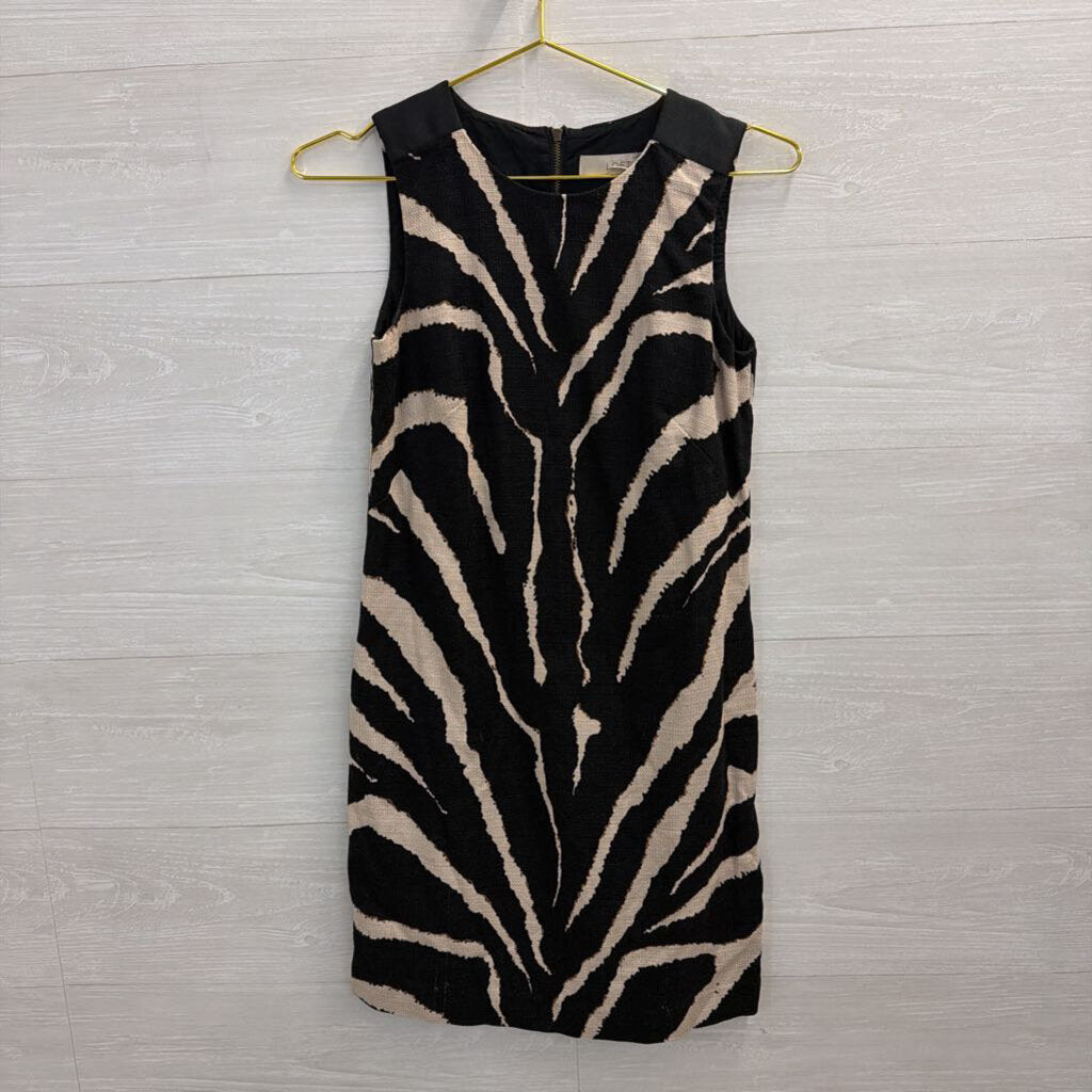 Loft Black/ Beige Print Sleeveless Shift Dress 0