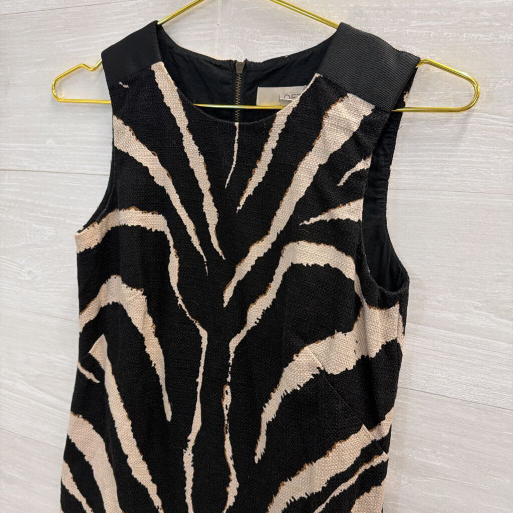 Loft Black/ Beige Print Sleeveless Shift Dress 0