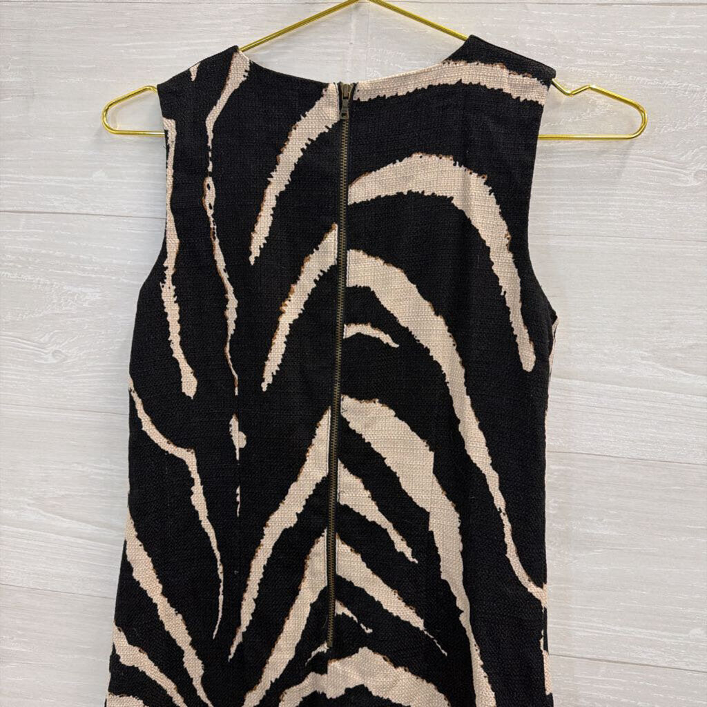 Loft Black/ Beige Print Sleeveless Shift Dress 0