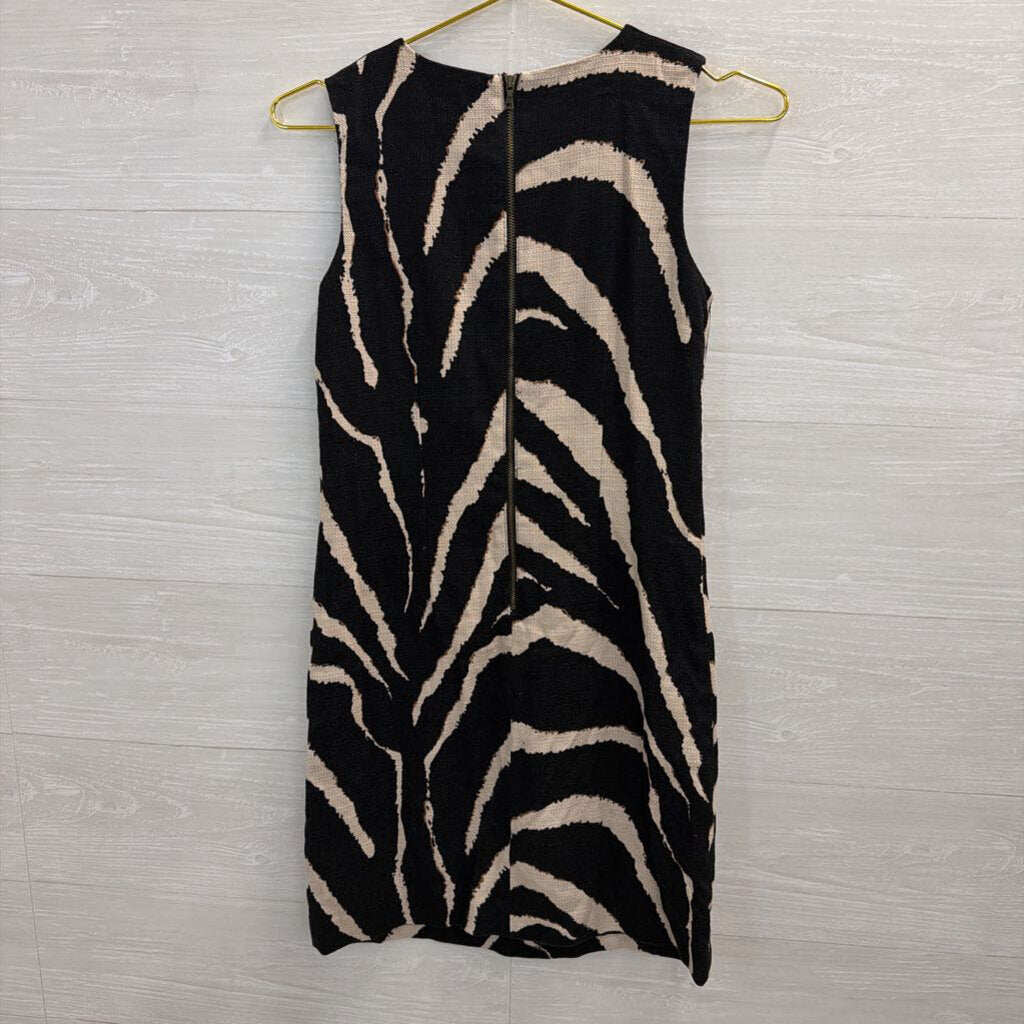 Loft Black/ Beige Print Sleeveless Shift Dress 0