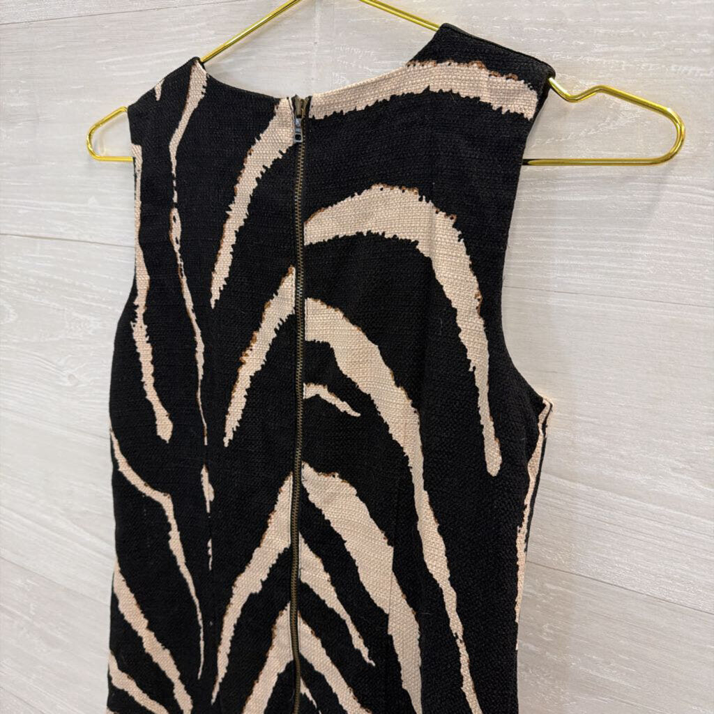 Loft Black/ Beige Print Sleeveless Shift Dress 0