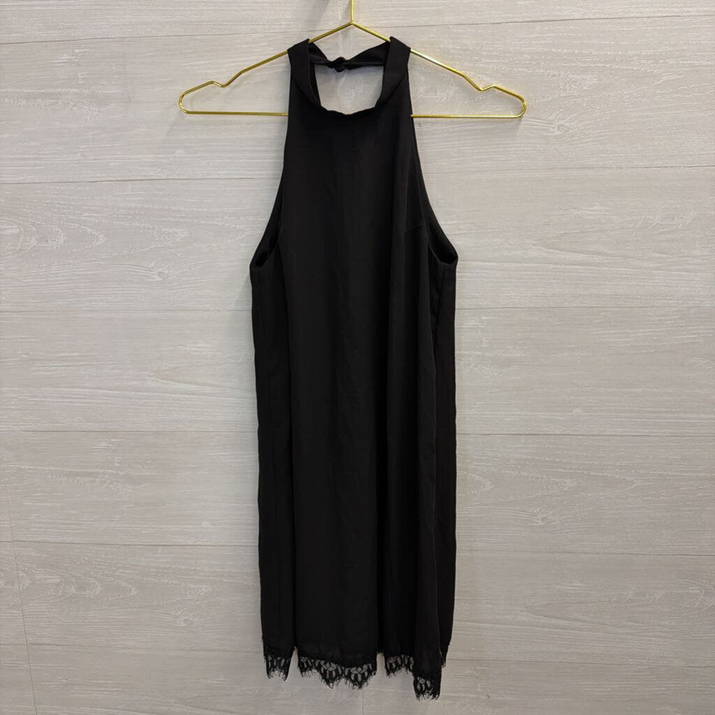 Lulus Black High Neck Lace Hem Dress Extra Small