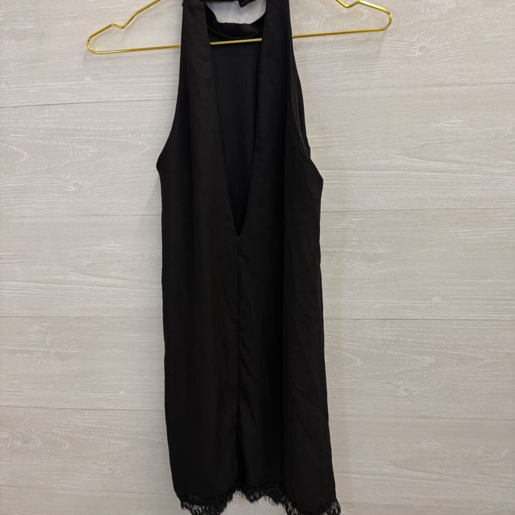Lulus Black High Neck Lace Hem Dress Extra Small