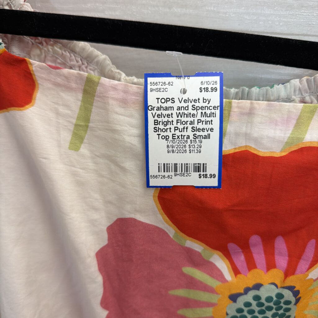 Velvet White/ Multi Bright Floral Print Short Puff Sleeve Top Extra Small
