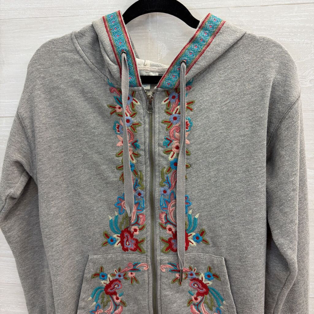 Sundance Grey/ Multi Embroidered Zip Up Hooded Jacket Extra Small