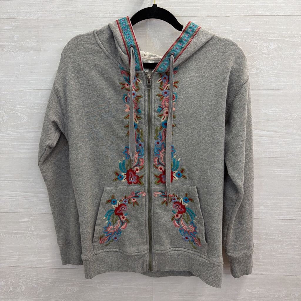 Sundance Grey/ Multi Embroidered Zip Up Hooded Jacket Extra Small