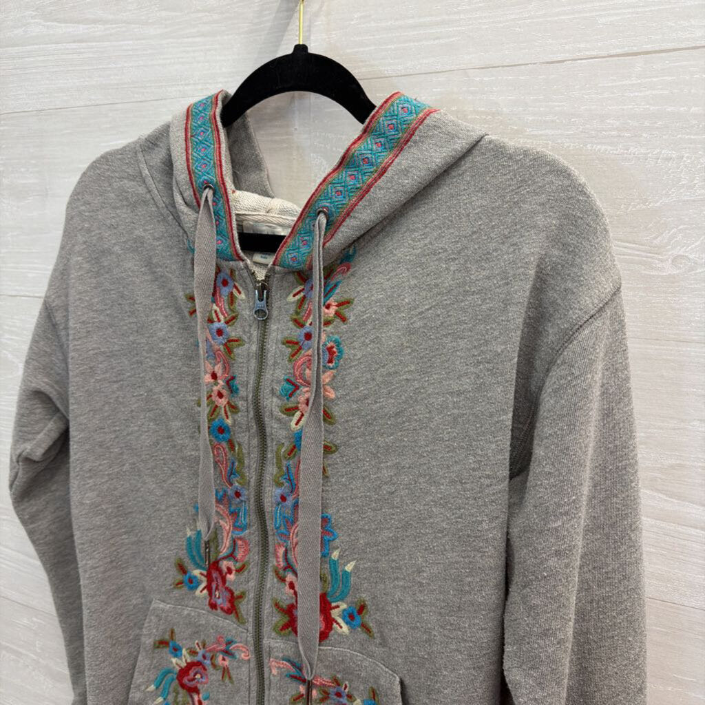 Sundance Grey/ Multi Embroidered Zip Up Hooded Jacket Extra Small