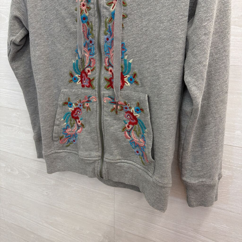 Sundance Grey/ Multi Embroidered Zip Up Hooded Jacket Extra Small