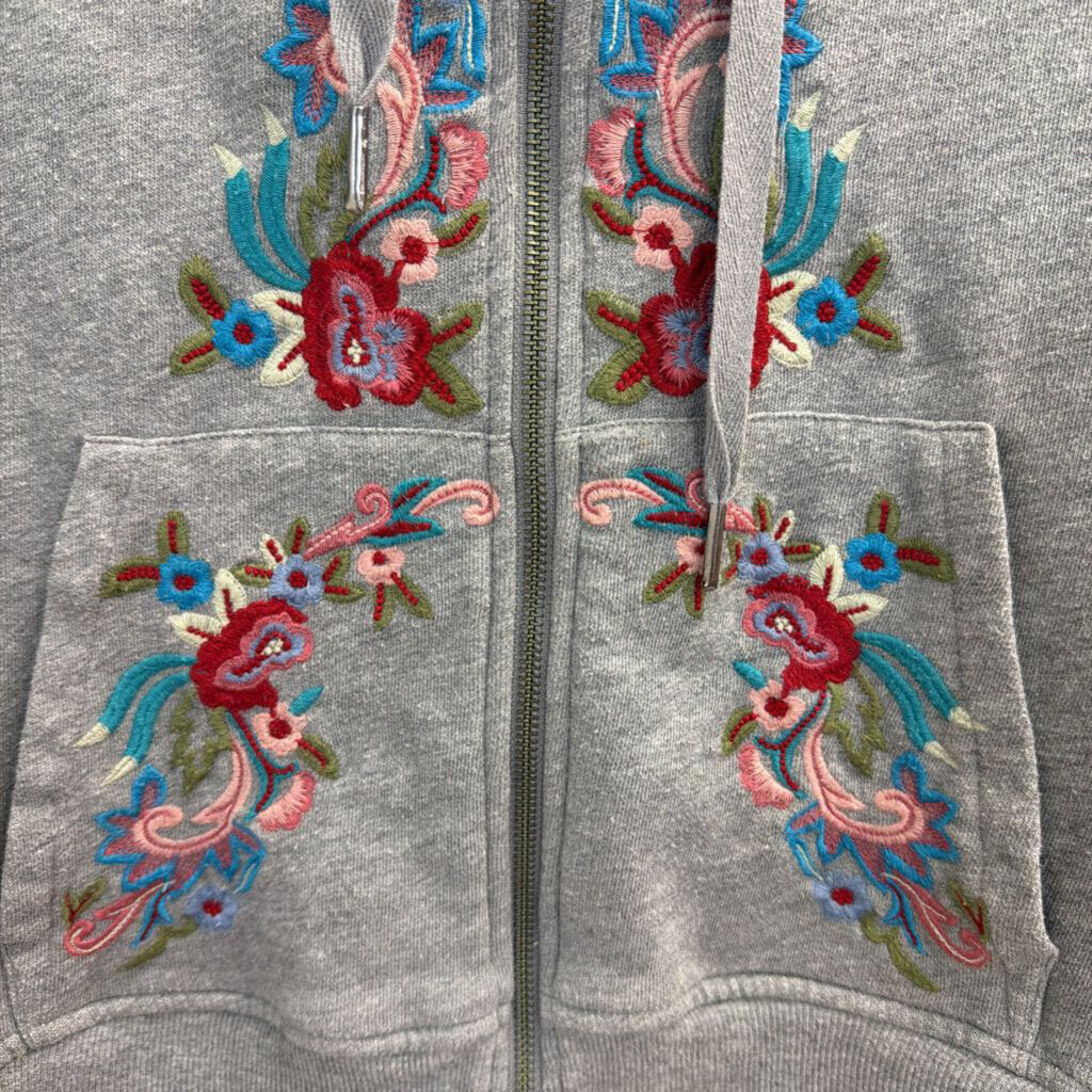 Sundance Grey/ Multi Embroidered Zip Up Hooded Jacket Extra Small