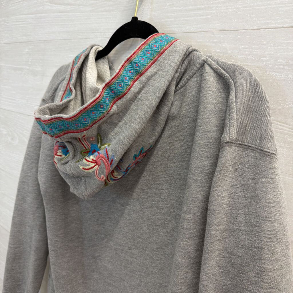 Sundance Grey/ Multi Embroidered Zip Up Hooded Jacket Extra Small