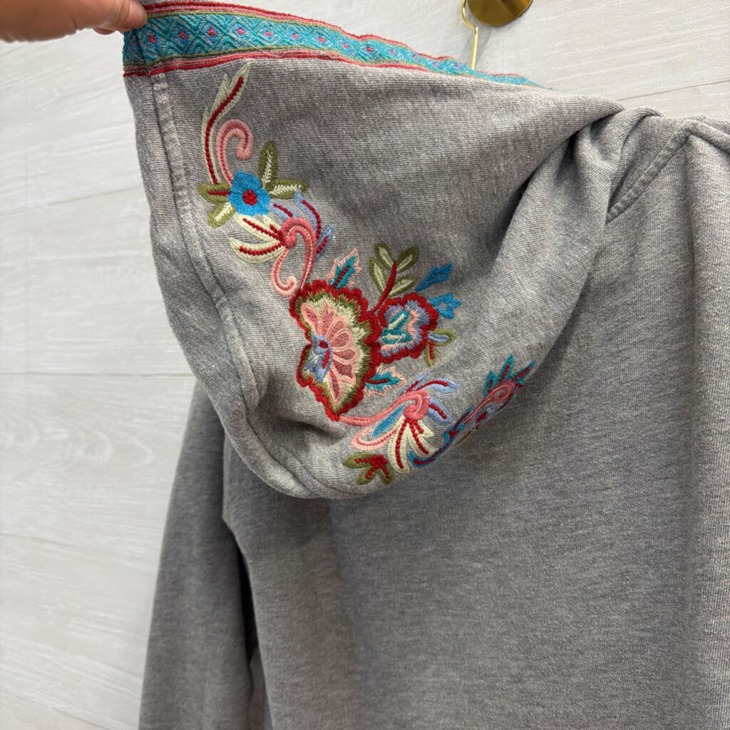 Sundance Grey/ Multi Embroidered Zip Up Hooded Jacket Extra Small