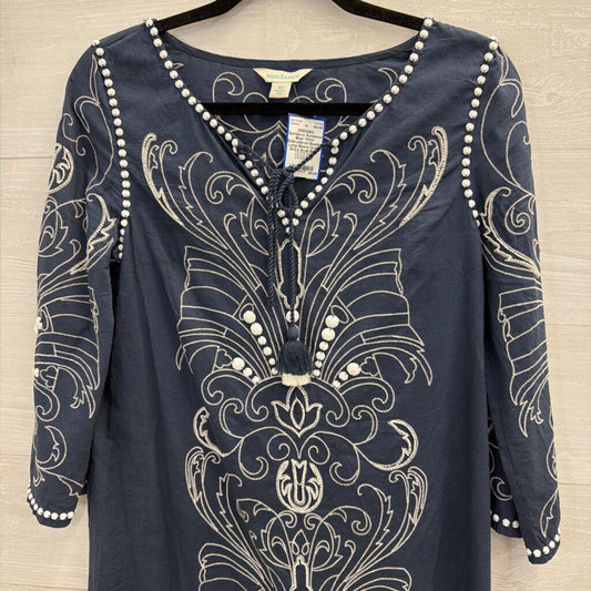 Sundance Blue/ White Embroidered Beaded Long Sleeve Dress Extra Small